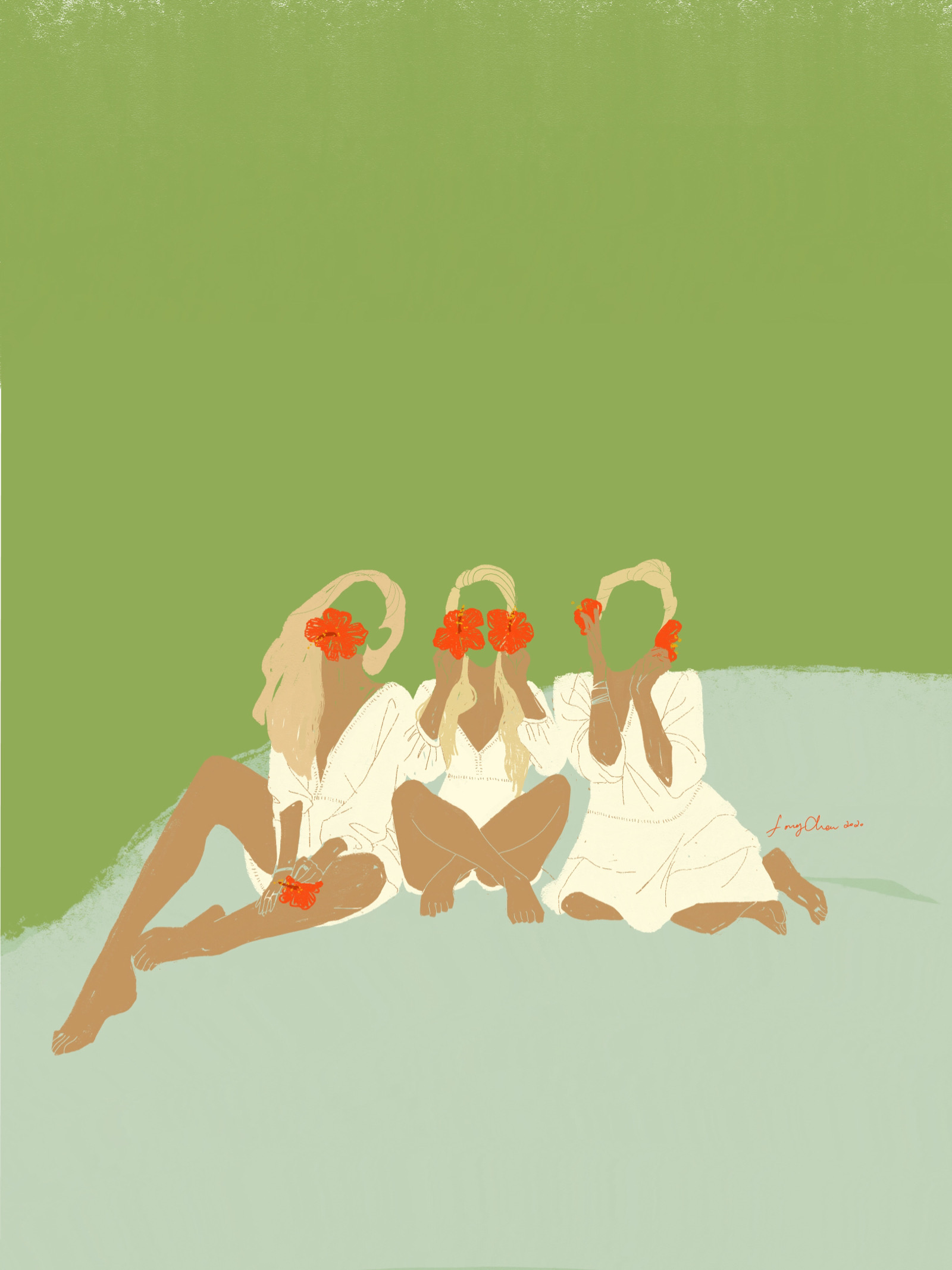 闺蜜穿搭造型插画