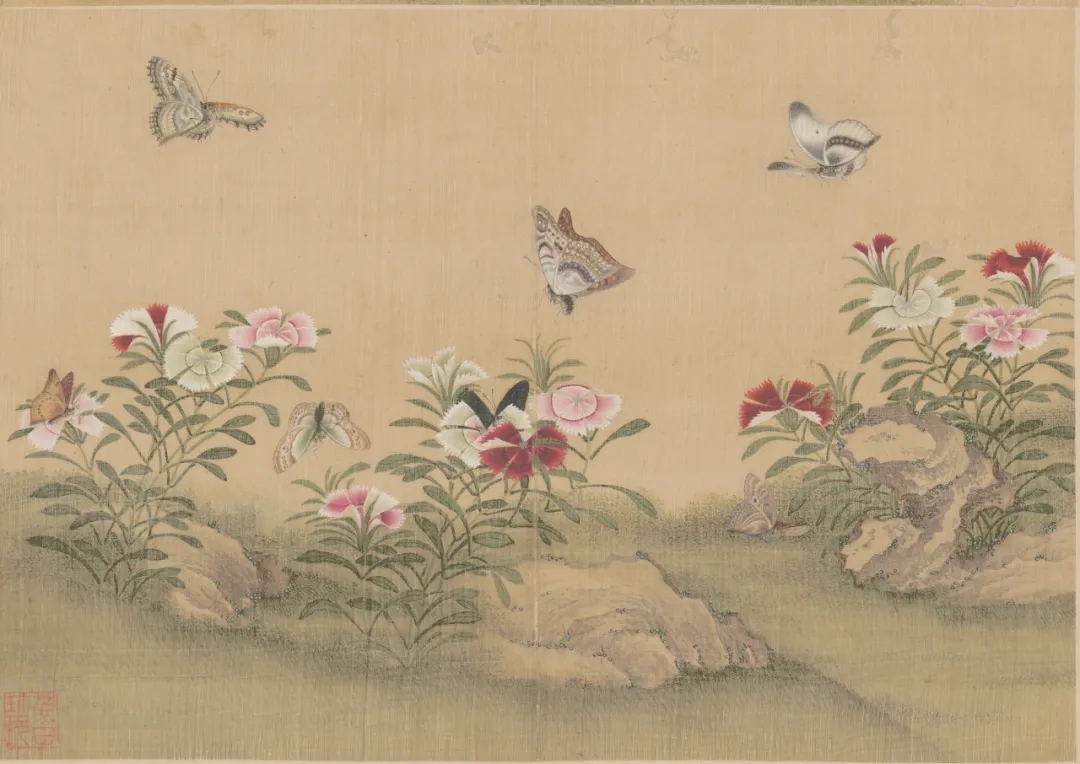 蒋廷锡《百蝶图十二开》之一,绢本设色,28×42cm,清代