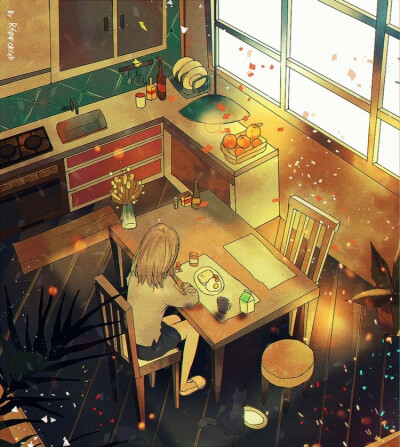 早餐~ 少女与猫的独居生活插画 画师reinforced作品