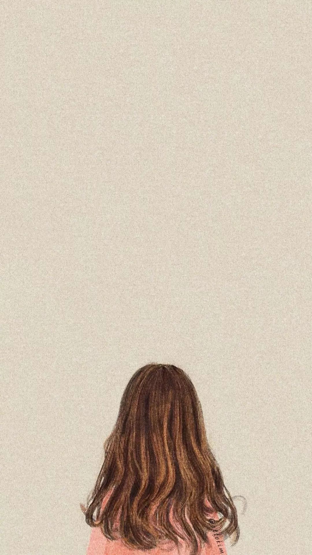 女孩背影手绘壁纸