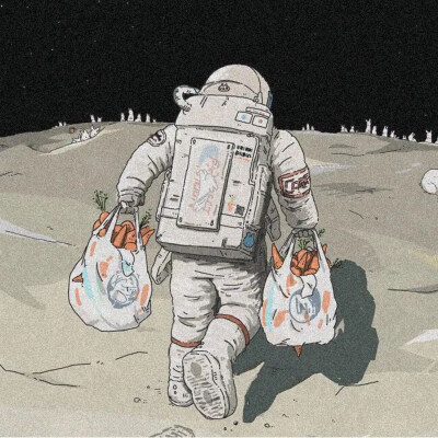 宇航员背影手绘图片