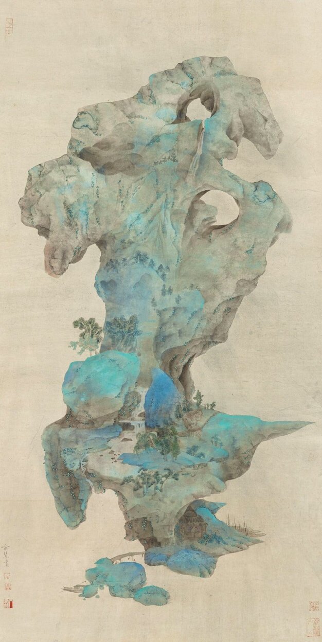 太湖石国画作品横构图图片
