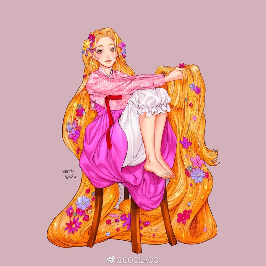 迪士尼公主韩服系列插画,作者:画师somesad_draw