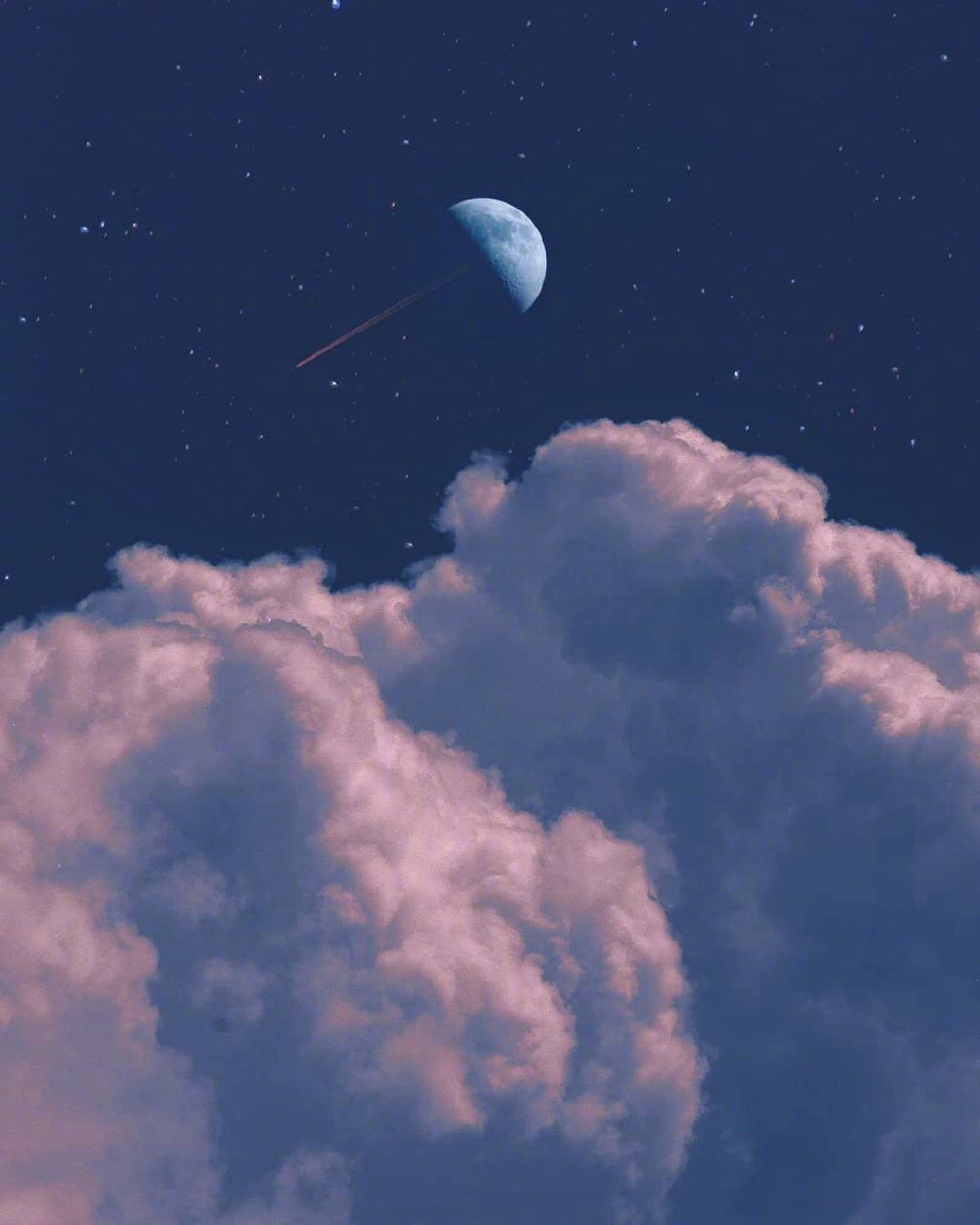 唯美星空中的月亮图片 -桌面天下（Desktx.com）