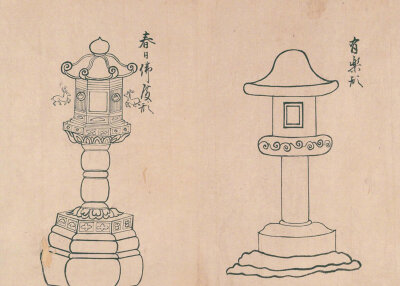日式石灯手绘图片