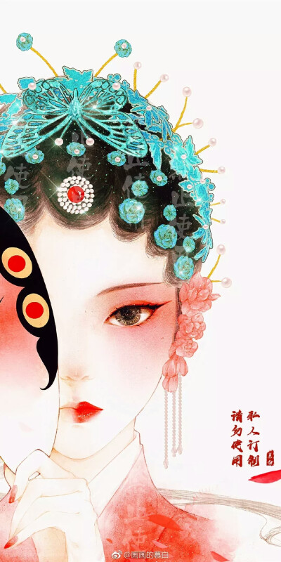 中国风手绘花旦半遮脸图片