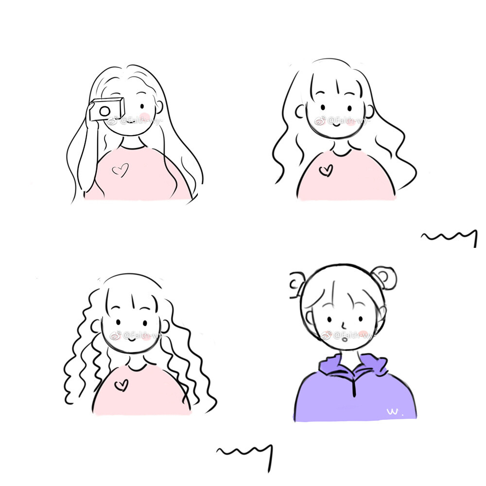 线稿☆彩色☆治愈☆简单☆小女孩☆彩色☆绘画☆多人☆可爱☆动漫