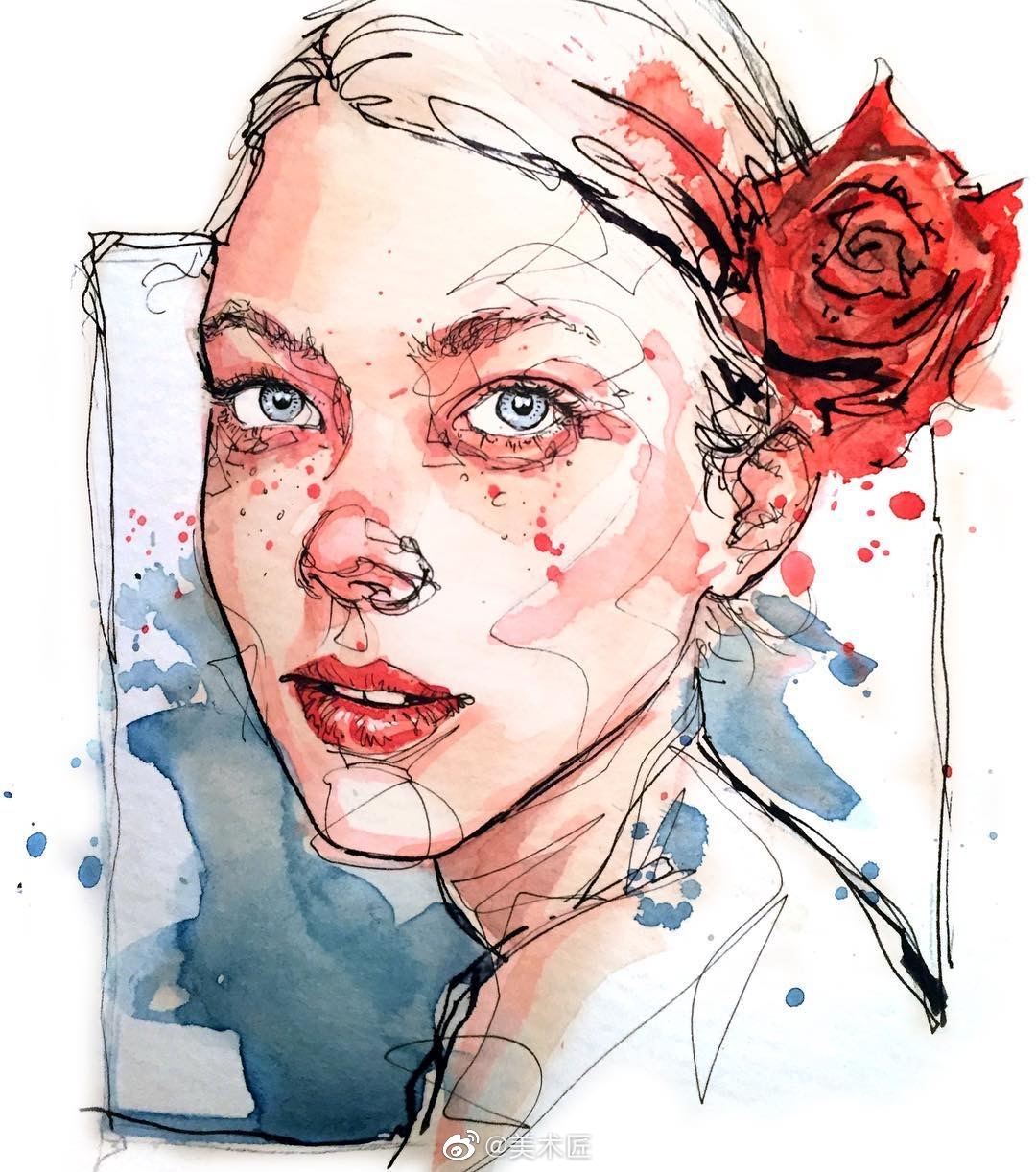 气质型色彩头像 , 水彩人物插画家 , dominic beyeler