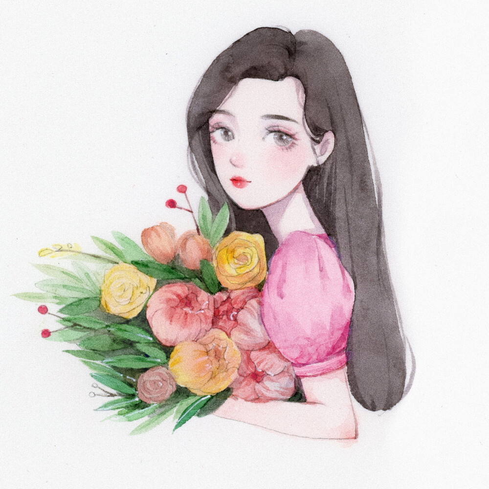 小姐姐·头像壁纸 (●●) 手绘·水彩画 cr.@王大可vvv