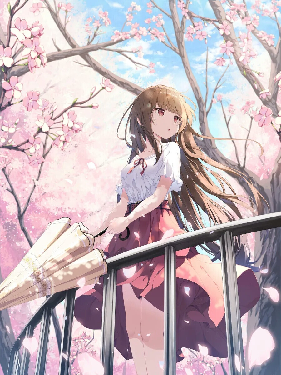樱花下的少女背景图图片