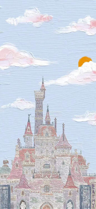 油画蓝色系风景迪士尼城堡