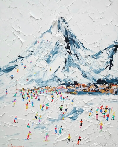 立体油画:雪山 滑雪