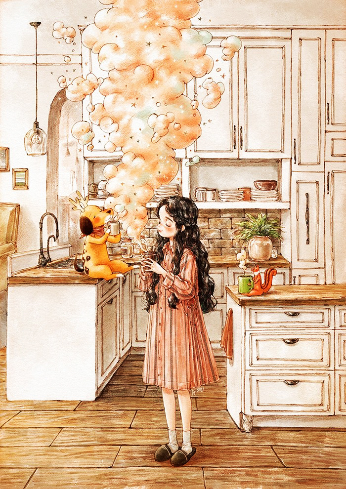 壁纸‖《森林女孩日记》合集(九) cr:韩国插画师aeppol