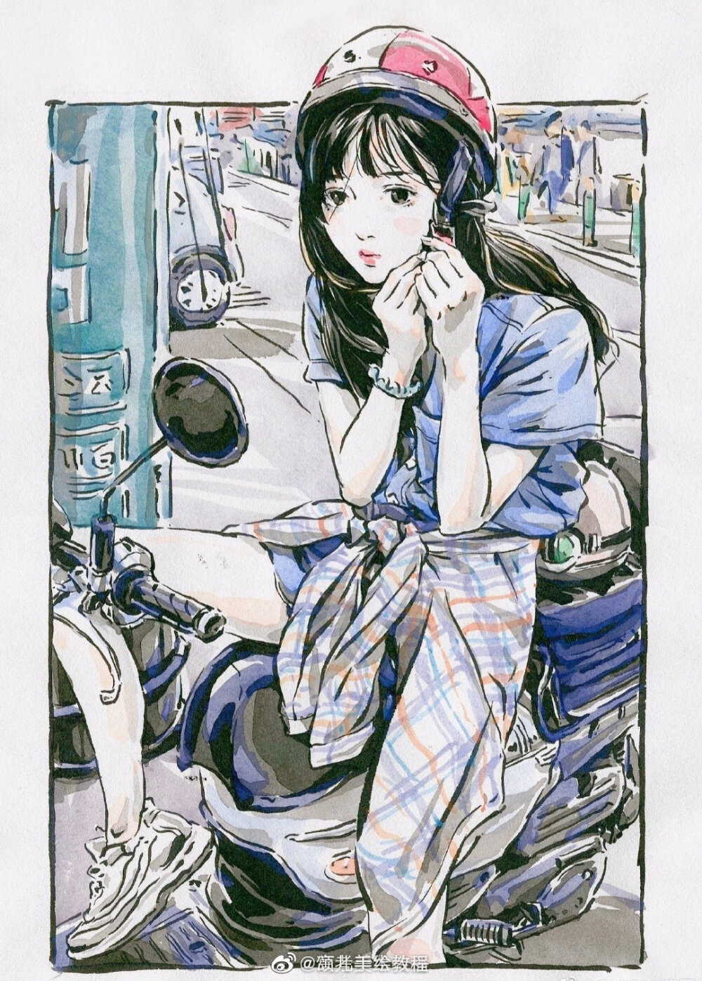 灵动的线条,淡彩的笔墨,绘画速写人物的生动作品.
