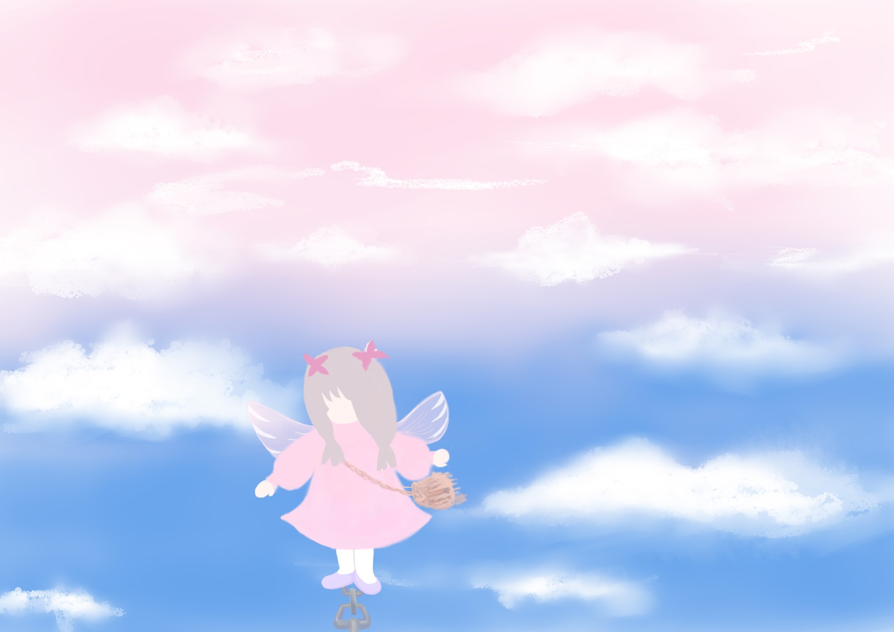 空中漫步的小天使原创天空插画壁纸