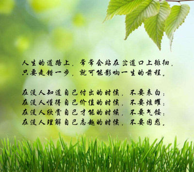 不要表白;在没人懂得自己价值的时侯,不要炫耀;在没人欣赏自己才能的