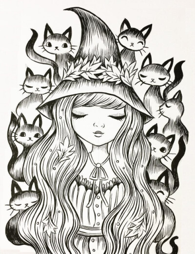 黑白插画小动物