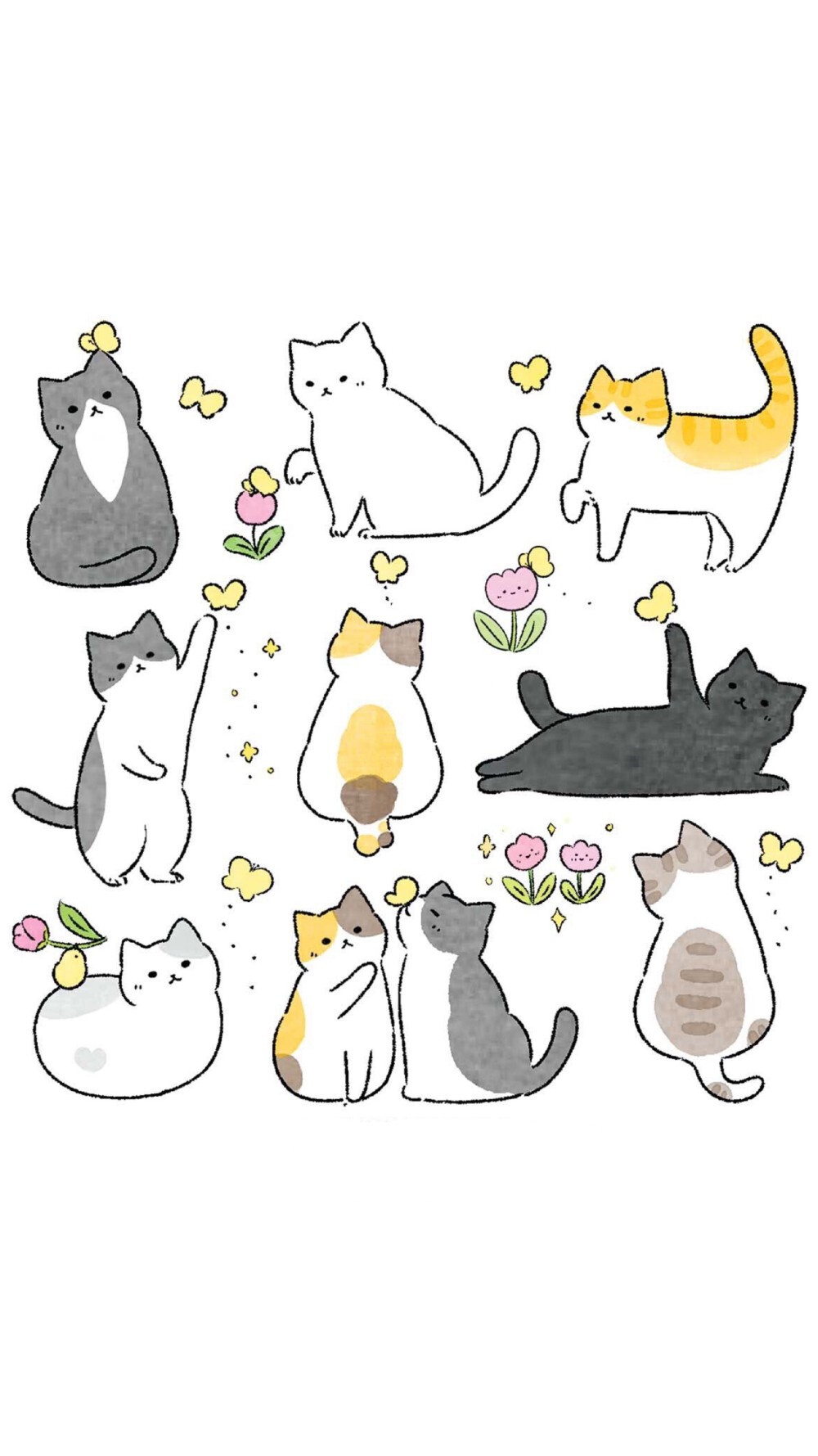 日系手绘猫咪插画简单图片