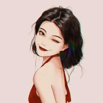 手绘红色系女生头像