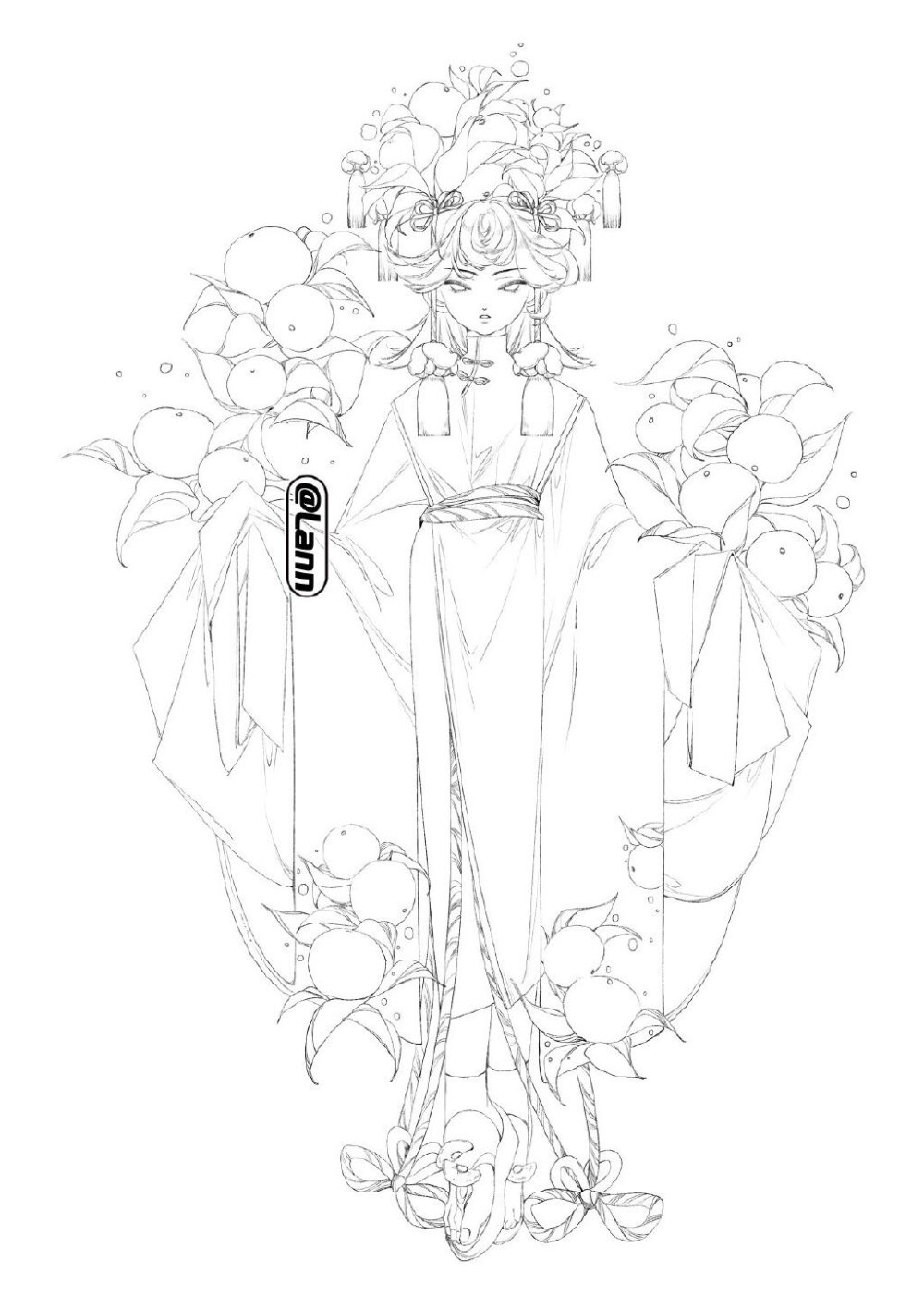 人物黑白动漫素材插画绘画线稿手绘女生男生长发短发转载二次元