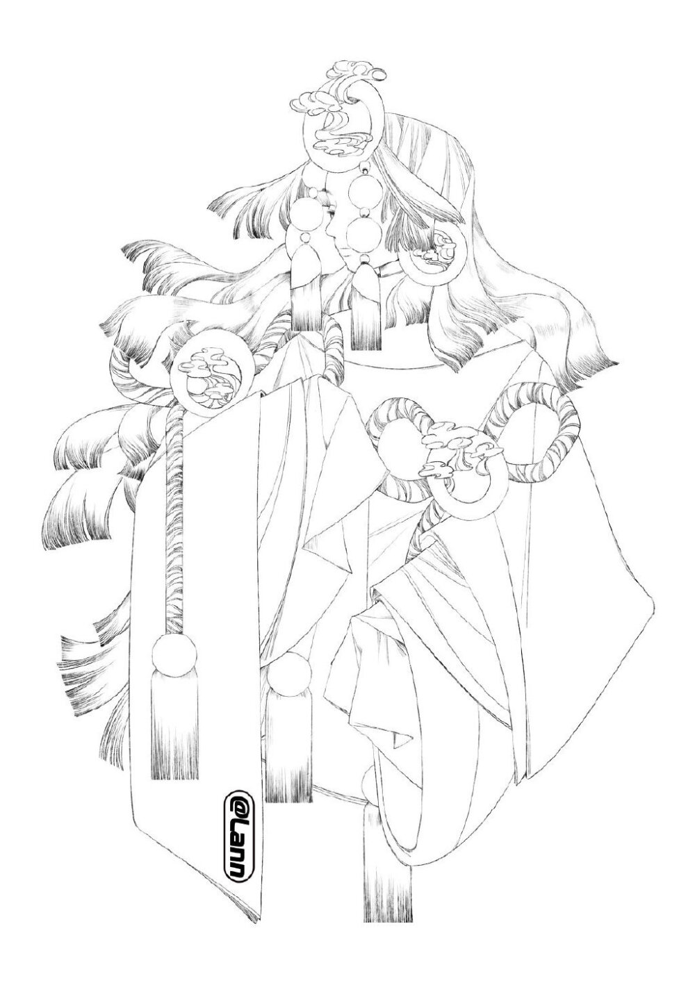 人物黑白动漫素材插画绘画线稿手绘女生男生长发短发转载二次元