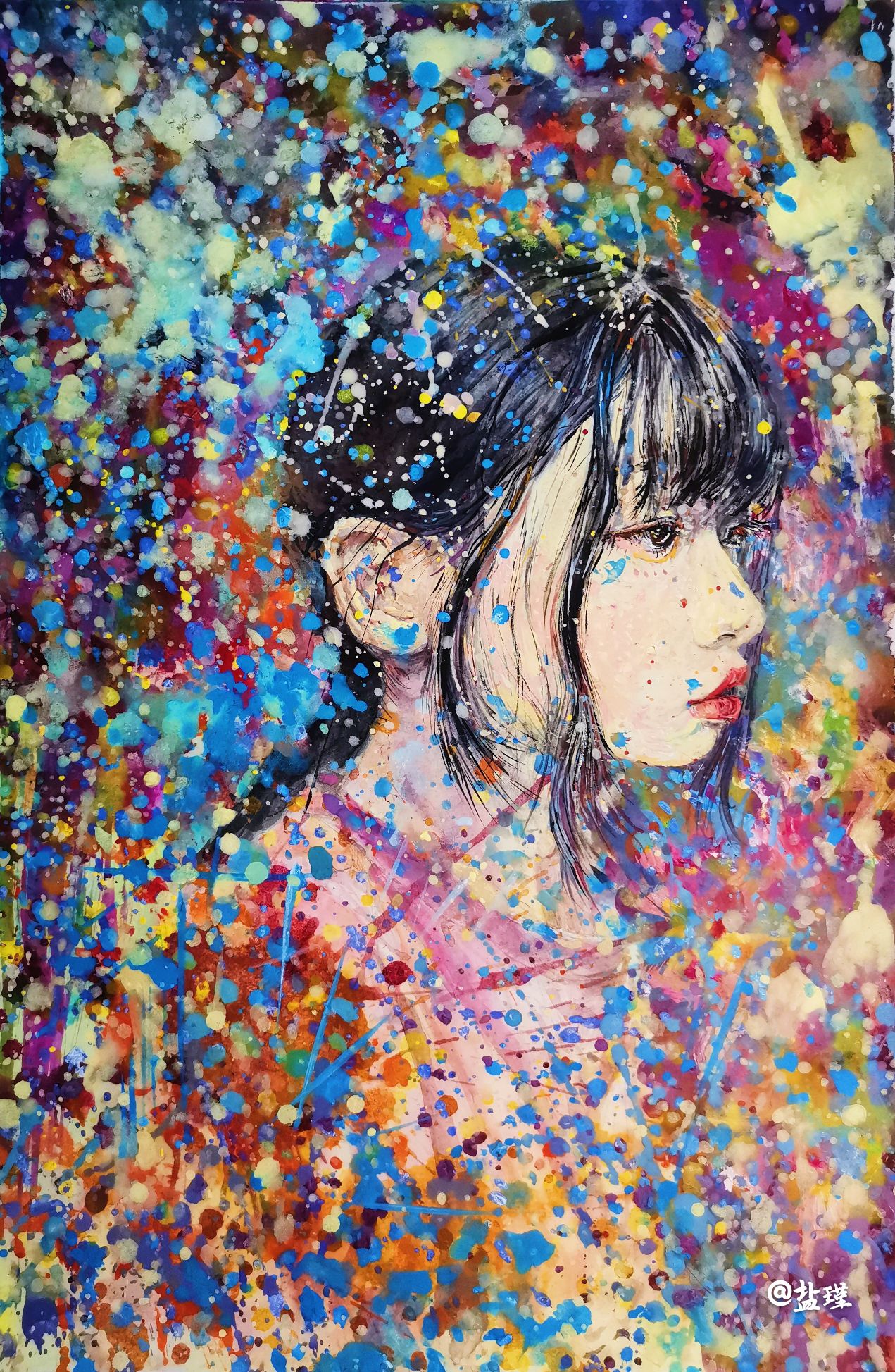 水彩泼墨自画像