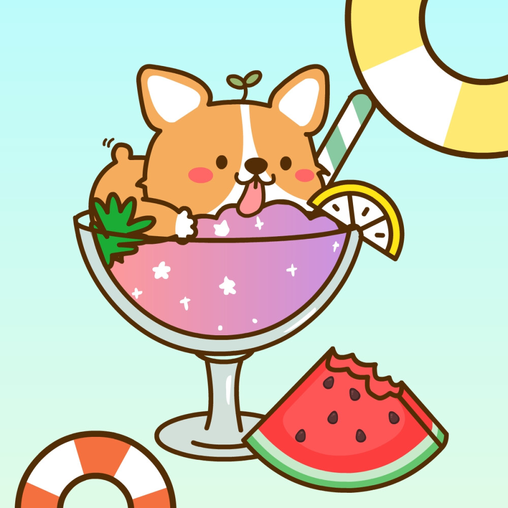 夏日头像,游泳圈 冰激凌的夏天.柯基狗狗萌萌哒!