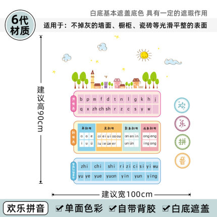 早教卡通乘法口诀表幼儿园儿童房墙面布置墙贴拼音字母表贴纸自粘