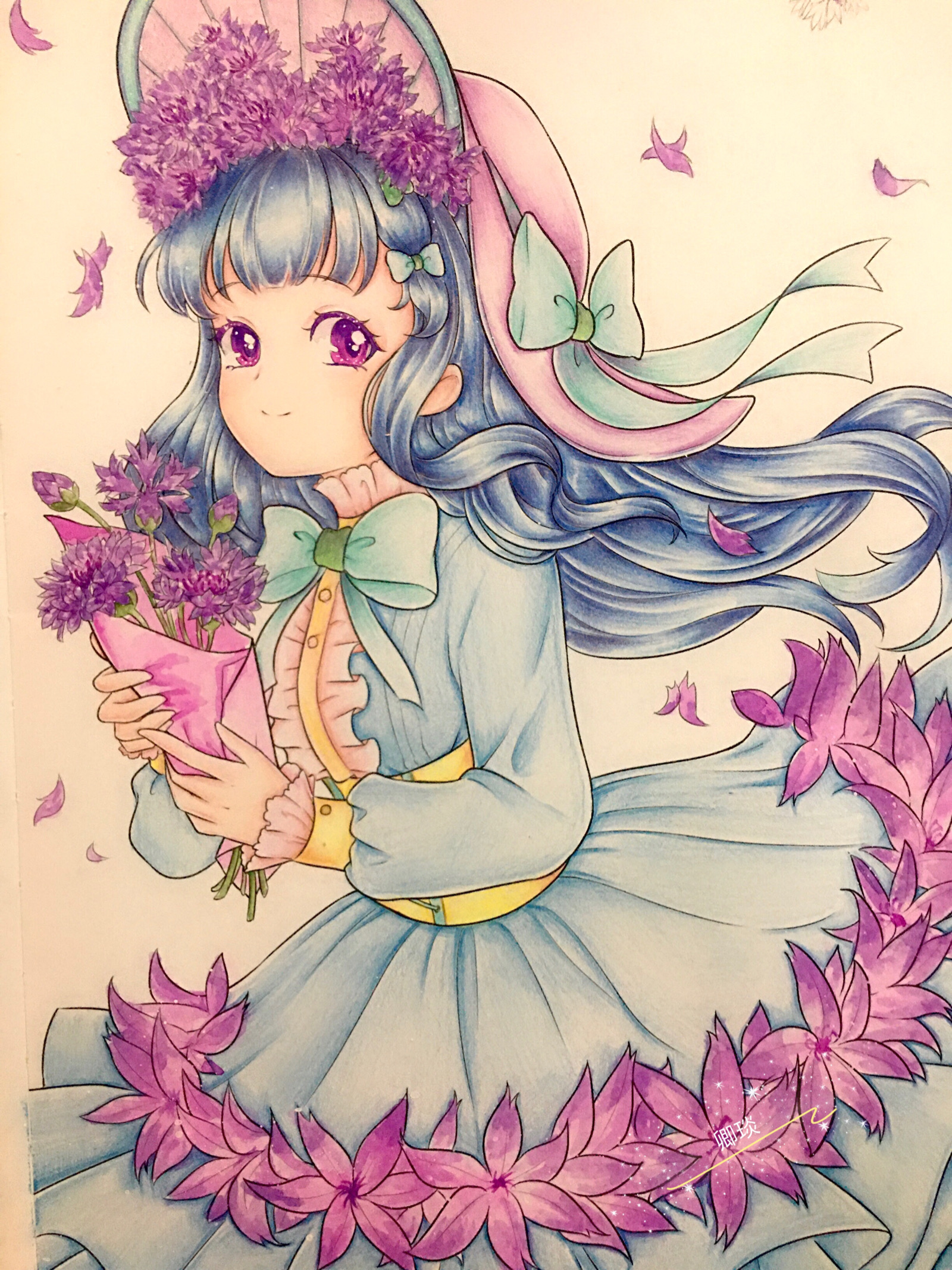 花与萌娘—矢车菊