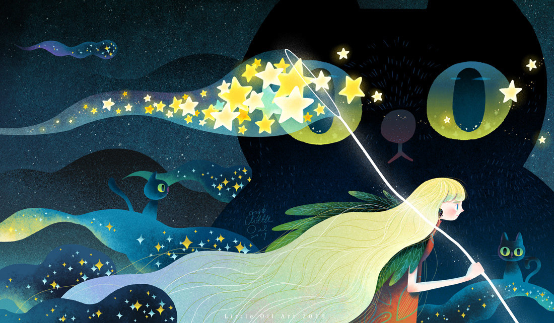 月光唯美梦幻系童风插画|台湾插画师little oil