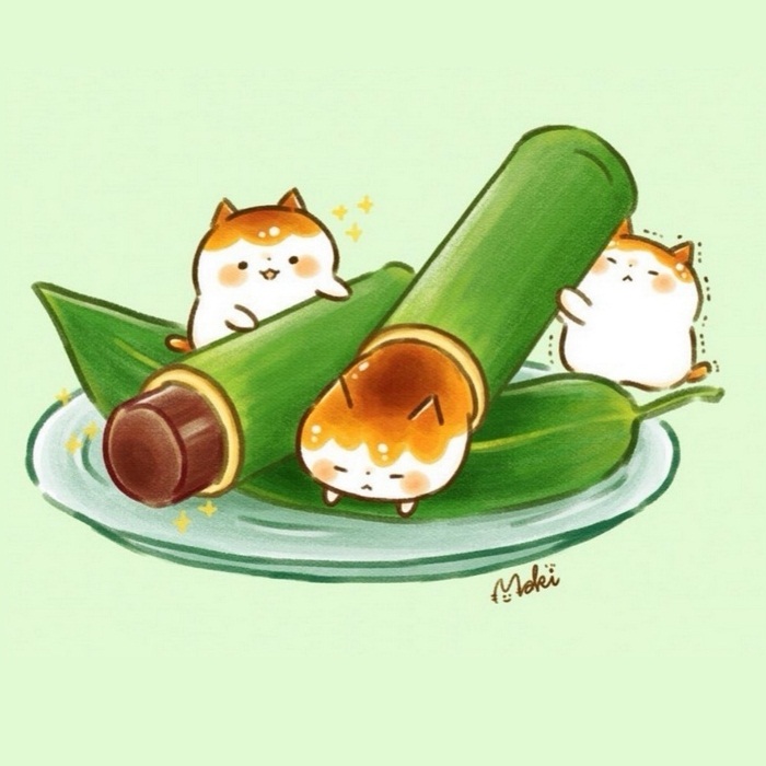 焦糖猫咪与美食 萌插画 by_maki