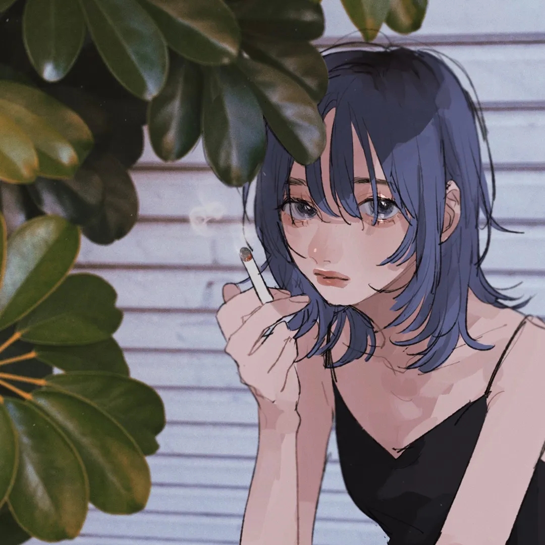 最新手绘女生抽烟头像烟雾缭绕