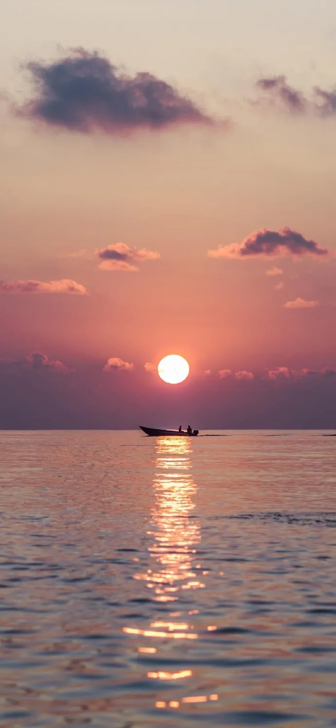 夕阳西下 手机壁纸 天空与海落日余晖,待你而归