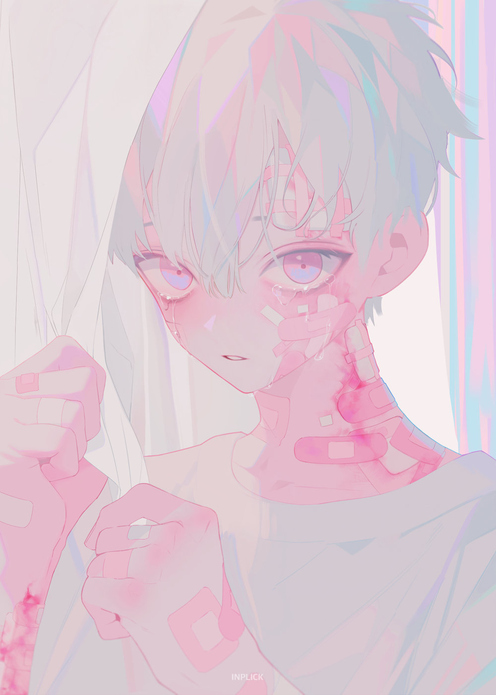 头像 插画 壁纸 唯美 韩风 少年 少女心壁纸 粉色系绘师:inplick