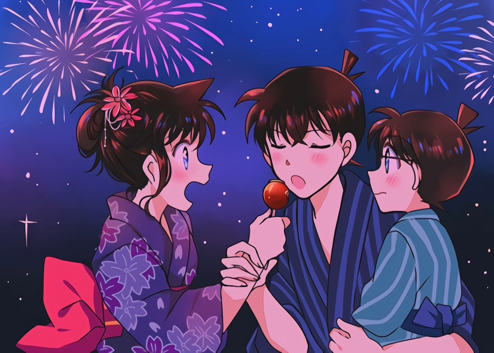 神仙画师微博转载二次元工藤新一毛利兰新兰永恒名侦探柯南情侣头像