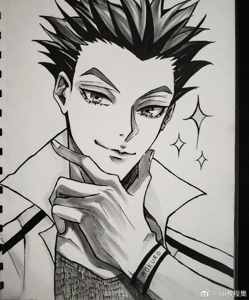 神仙画师微博转载二次元人物黑白动漫素材插画绘画线稿手绘女生男生