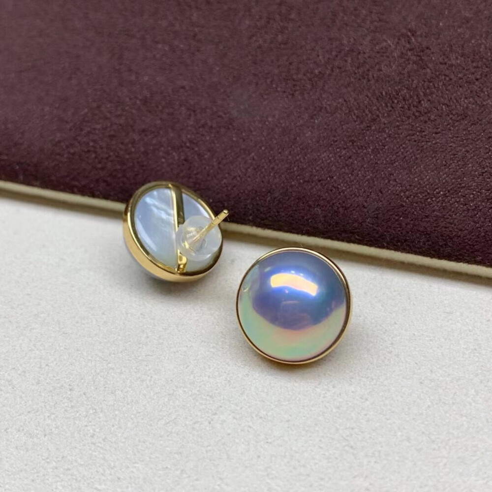 13-14mm日本星空蓝马贝耳钉,18k黄金素金包边,简易款,绝色稀有小尺寸