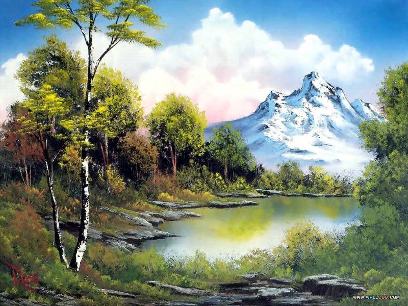 手绘风景油画壁纸 bob ross风景油画作品 bob ross 风景油画图片欣赏