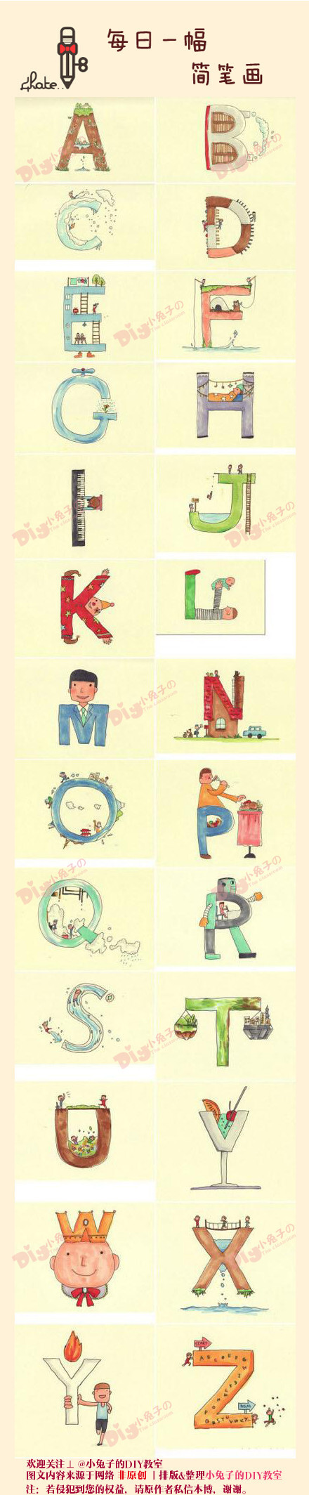 字母的创意发挥你的想象力创意结合简笔画属于你的26个字母