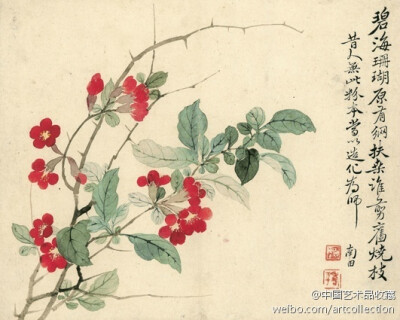 除了梅花一开,作者写明是学杨补之的水墨画法之外,其余各开全用没骨法