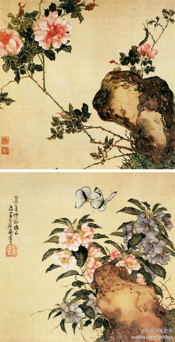 此图册共十二页,写花卉草虫,运用恽寿平之没骨画法,结合作者自己所创