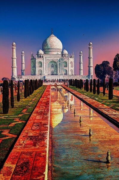 晚安—印度,日落下的泰姬陵.转自豆瓣风来的文字