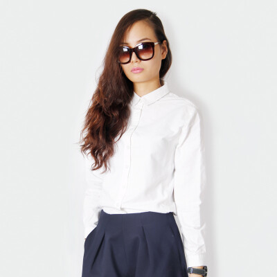 2013秋季欧美韩版新款女装白色衬衣学院风百搭修身长袖纯棉衬衫