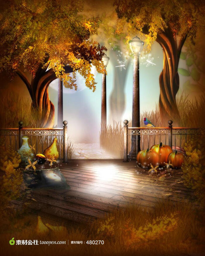 高清秋天的黄昏后园照片背景图片素材