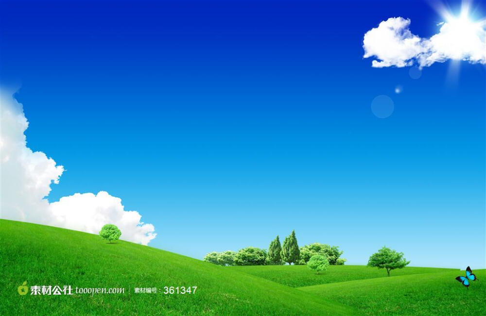 碧绿草地高清图片,蓝天白云下的草原图片素材