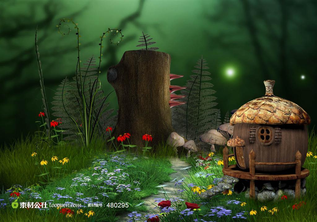高清可爱的童话幻想小松果房子故事背景素材图片设计
