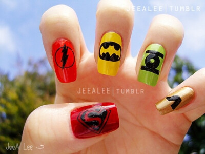 dc漫画周边美甲 dc_comics_superheroes_nails_by_jeealee 从大拇指到