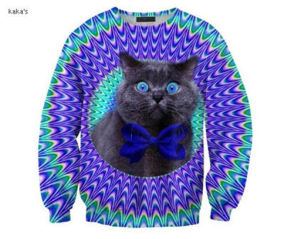 欧洲潮牌迷幻波普电子猫咪飞行动物套头卫衣sexy sweaters