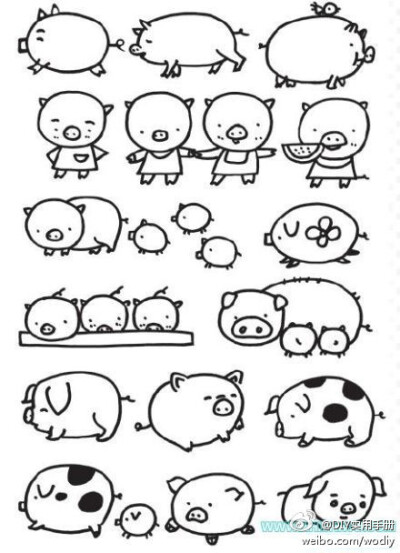 【疯狂简笔画】教你画各种猪啊
