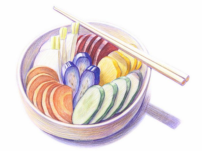 手绘美食壁纸 - 食物彩色铅笔画桌面(二) - 彩色美食铅笔画桌面壁纸